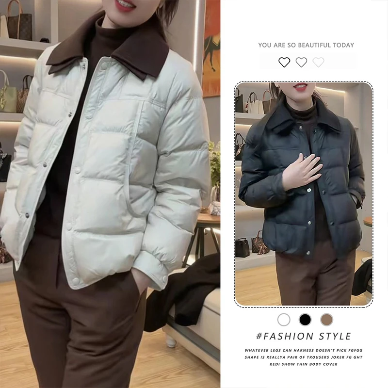 时尚休闲加棉加厚双层翻领棉服2025冬新款女优雅洋气百搭保暖外套