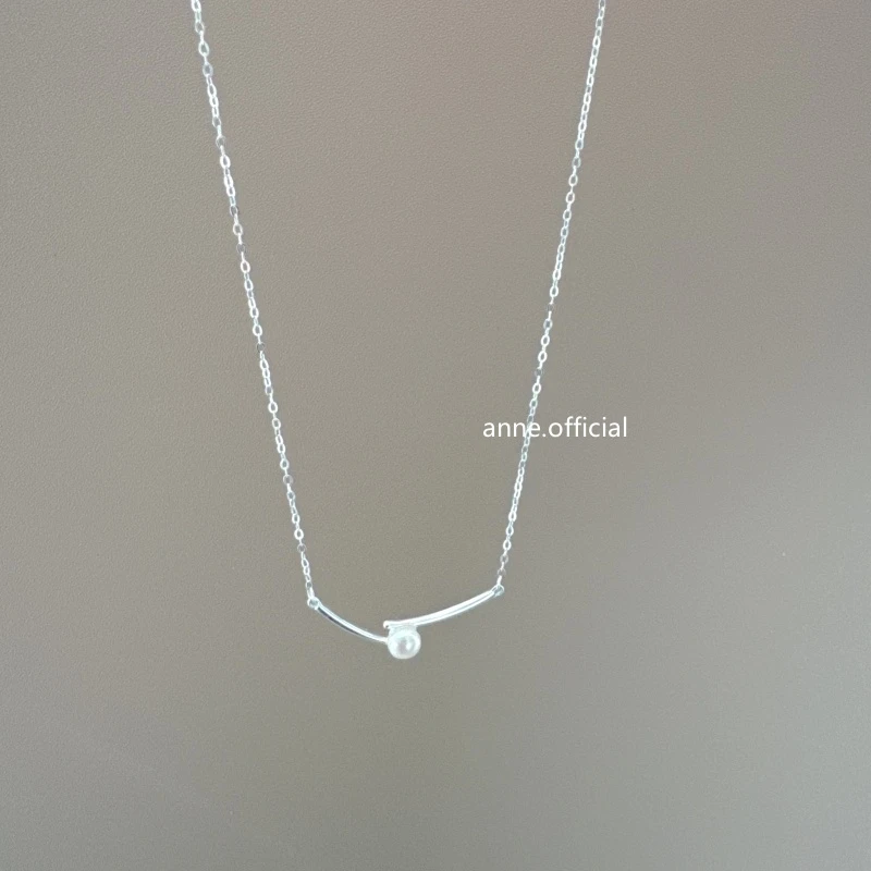 坠链均925银 【X433】S925银韩系珠珠交错微笑吊坠项链精致项链