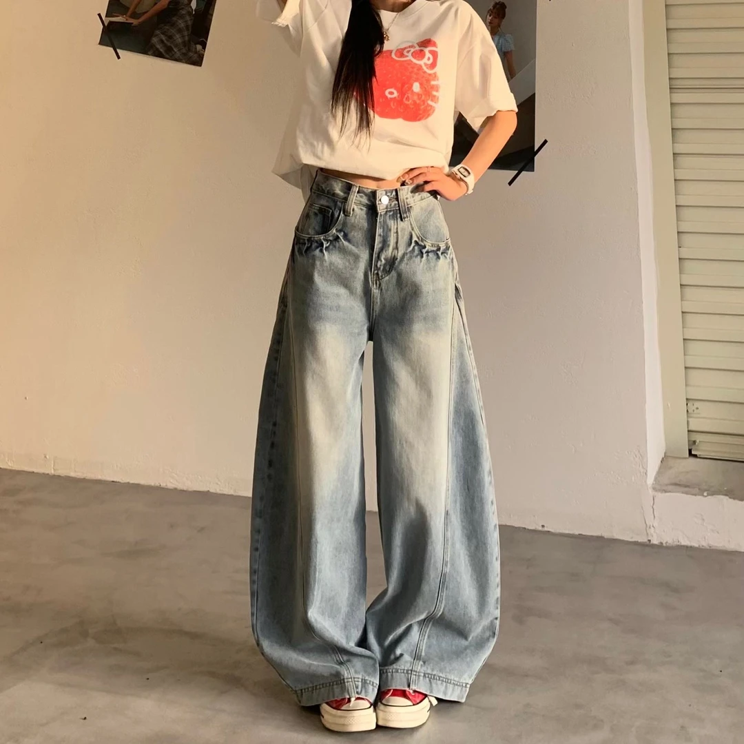 3MER 高质感自留款弯刀牛仔裤夏季美式复古休闲百搭阔腿裤女