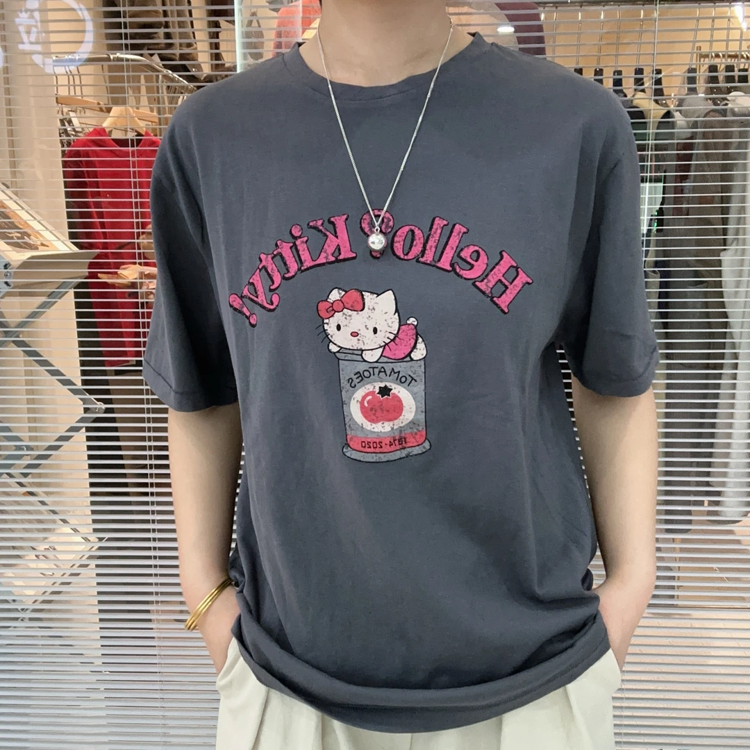 X罐头KT猫卡通印花T恤休闲潮流短袖T