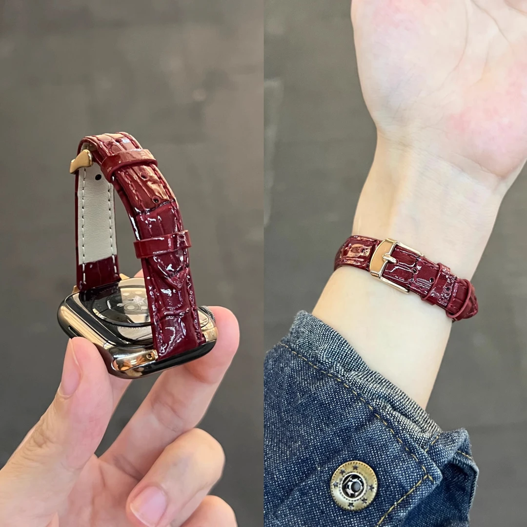 适用华为fit4表带新年酒红亮皮watch fit4Pro手表带3腕带2女士款1