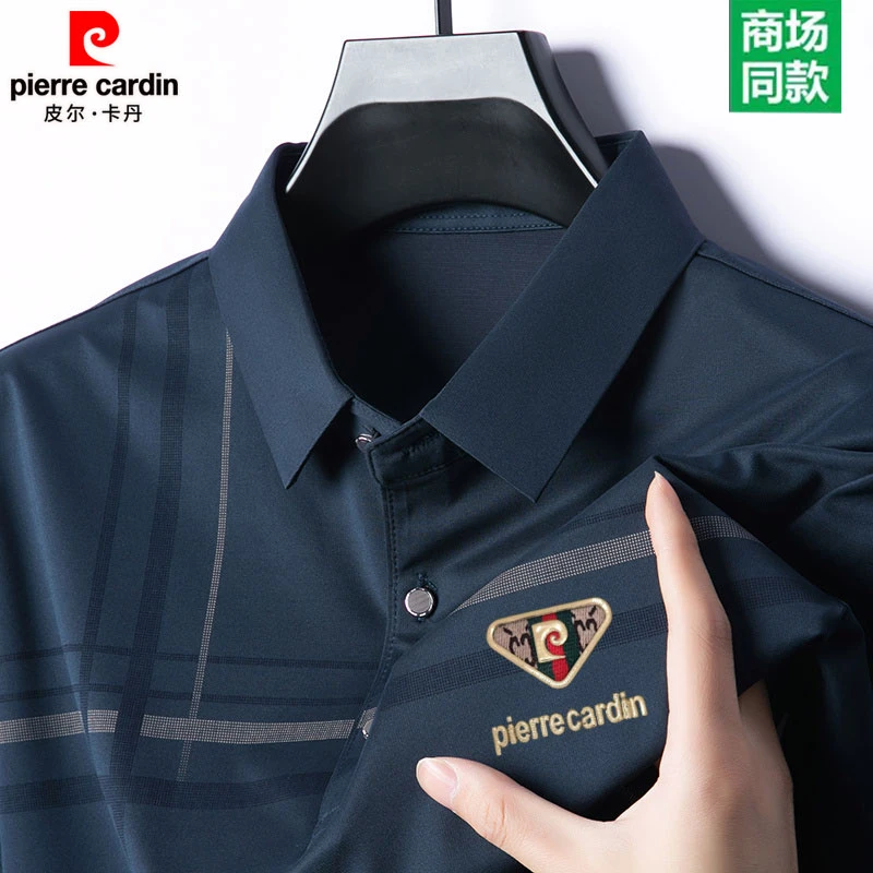 皮尔卡丹短袖T恤男士桑蚕丝翻领中年2025夏季薄款休闲Polo衫上衣