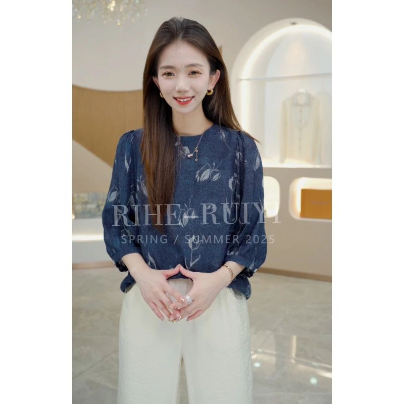 R H 2025年新款时尚气质显瘦休闲设计感桑蚕丝双绉衬衫A2822