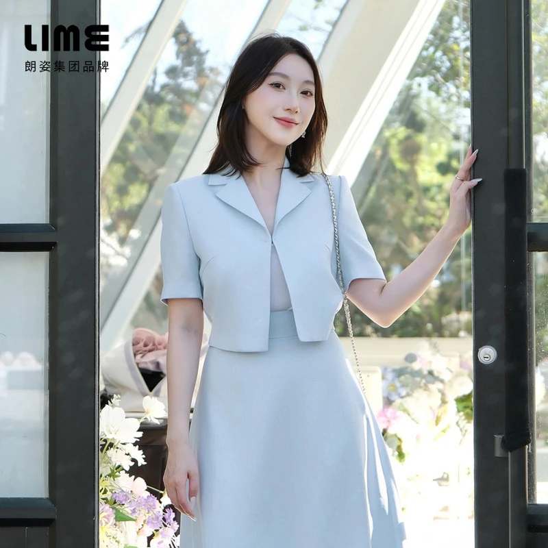 LIME/莱茵【海盐初夏】夏季气质休闲短截上衣水蓝色LDGB3AWCJ302