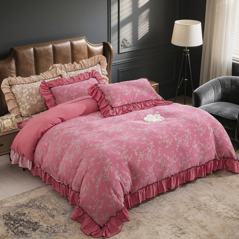 新款【韩版花边款】100%全棉床上四件套母婴级公主风床裙A类母婴级A