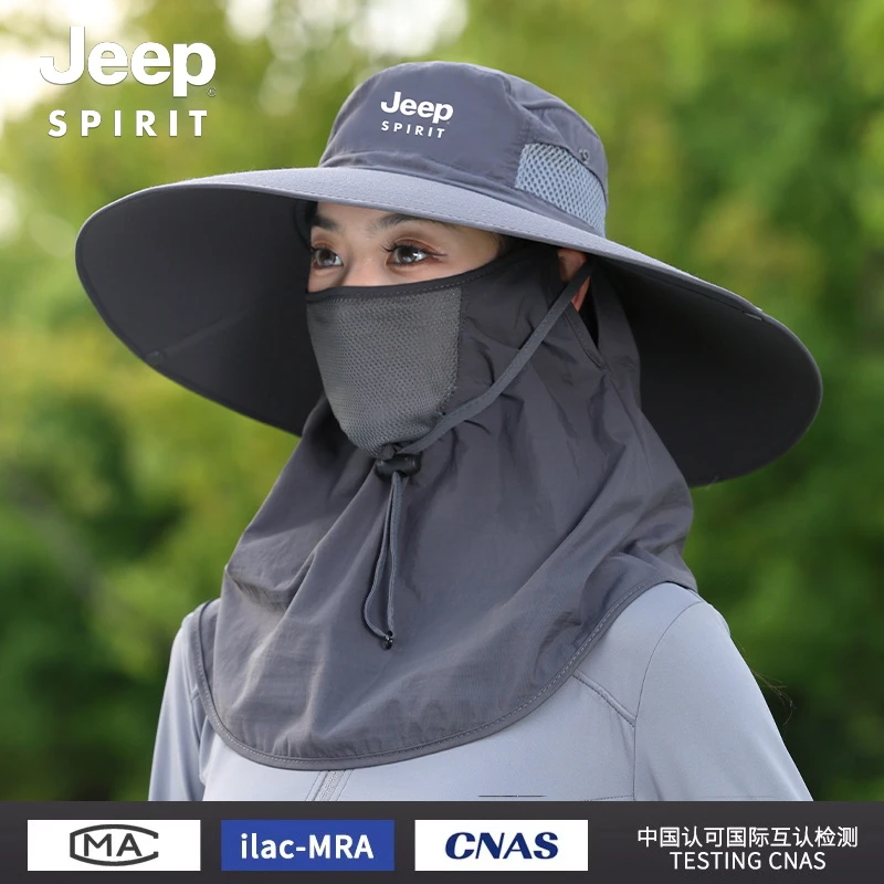 jeep遮阳帽男夏季钓鱼防紫外线太阳帽户外登山渔夫帽子大檐防晒女