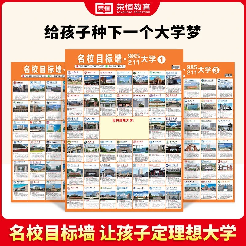 中国大学985 211工程名校目标墙贴 院校报考励志挂图【卷筒发货】