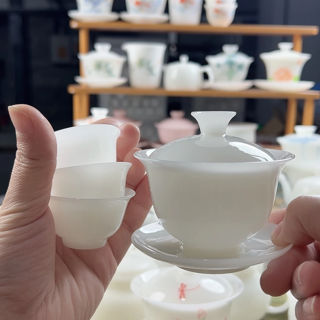 璞玉釉烧盖碗满容110ml+3个30ml潮州杯