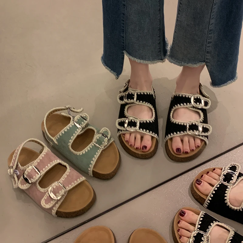 贾不假凉鞋女款2025新款夏季潮流复古百搭通勤厚底勃肯休闲沙滩鞋