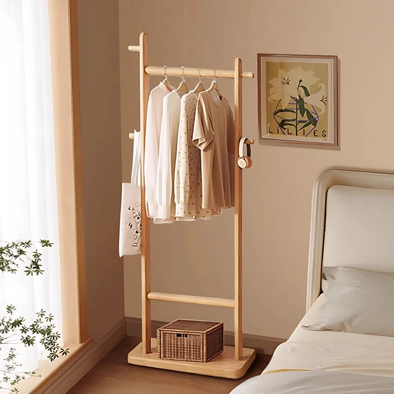 原木风实木落地挂衣架卧室客厅玄关中古衣帽架不占空间床边置物架