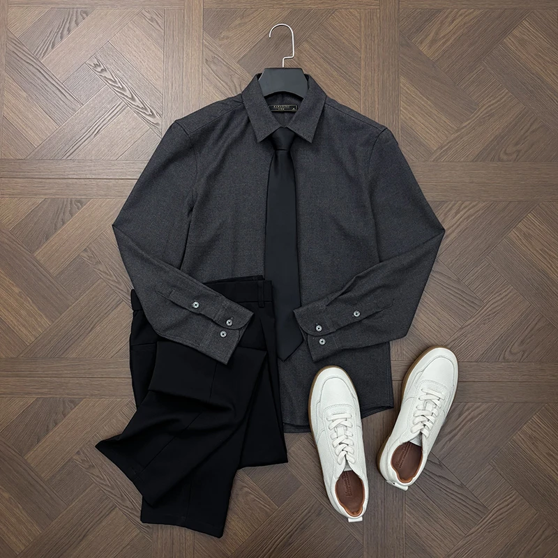 LANSIM·秋冬季加厚保暖磨毛衬衣男士通勤商务休闲免烫衬衫长袖