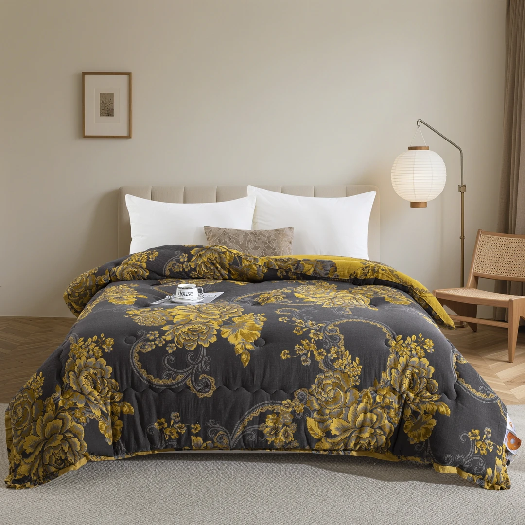 【黑金牡丹加厚冬被】全棉母婴级A类双层纱可机洗冬被