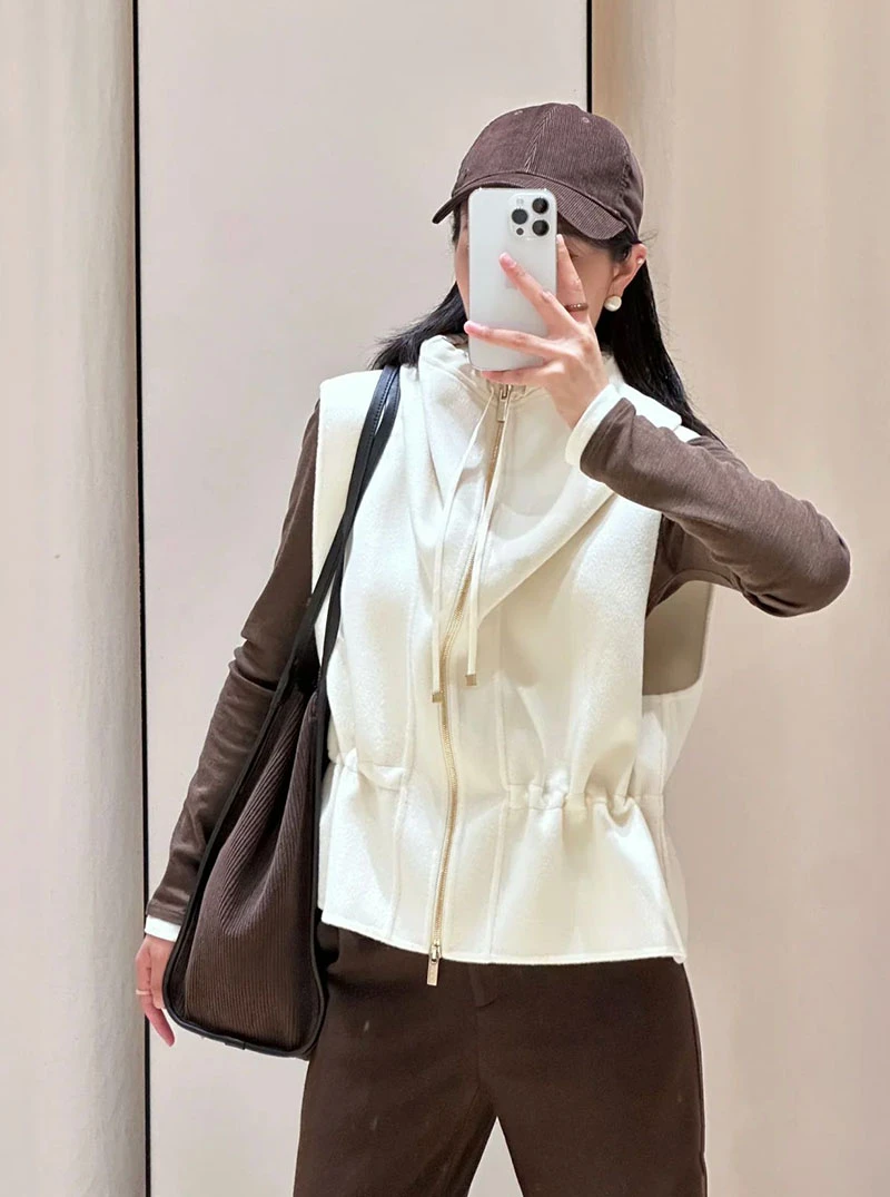 小禾纯原女装2025秋季新款厚羊毛羊绒双面呢马夹外套