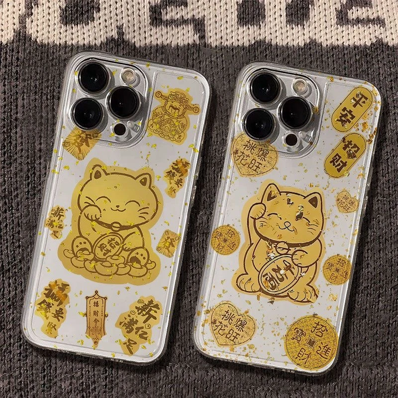 招财猫好运适用苹果16手机壳iPhone15透明14/13/12promax卡通11