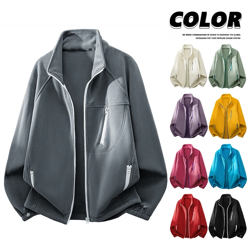 新款双面奥粒绒男女同款保暖外套立领防风休闲抓绒衣228