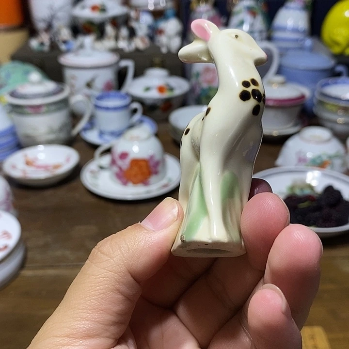 瓷片手绘窑彩鹿小摆件有窑粘