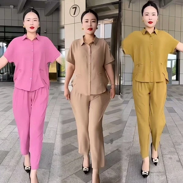 中年妈妈夏季新款休闲开衫时尚套装