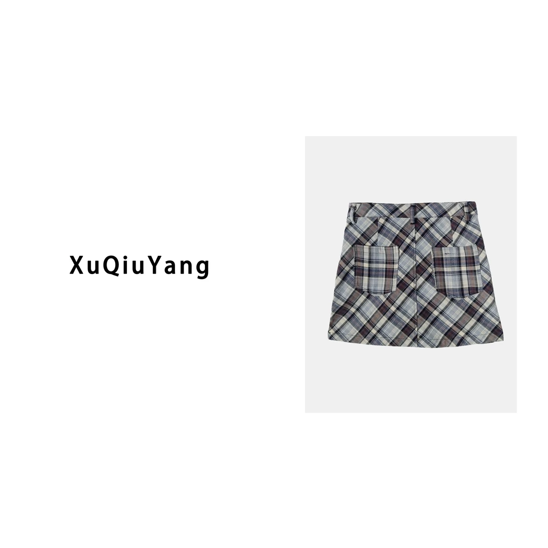 徐秋阳  布拉格  时尚百搭显瘦A字格子半身裙6221