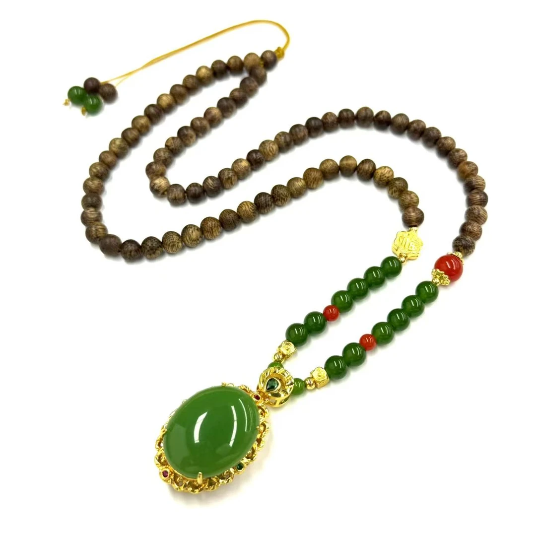 x875-国风设计款原创DIY沉香木圆珠毛衣链