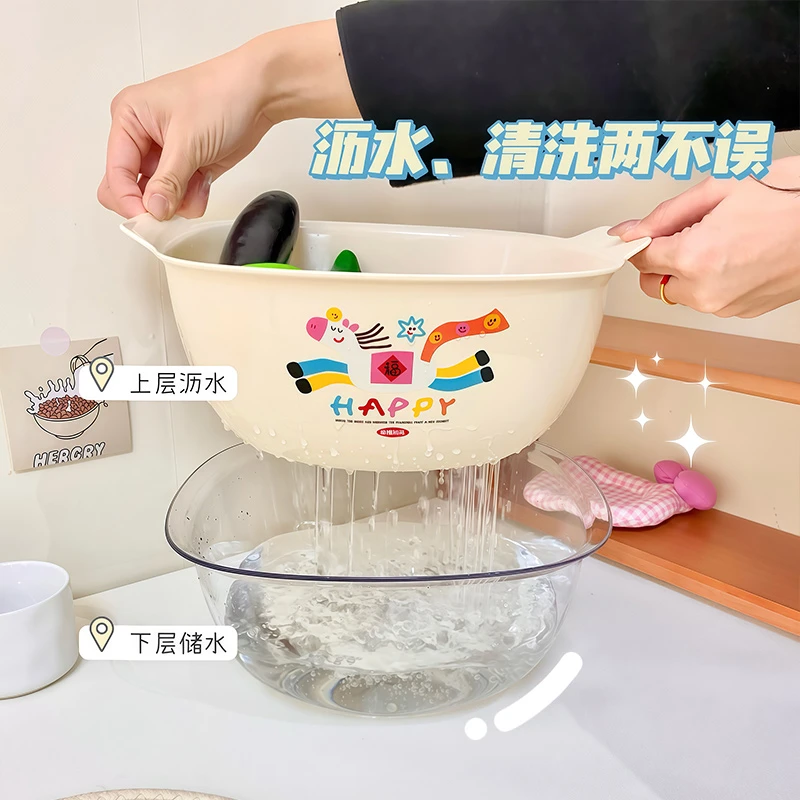 果篮防摔大容量卡通萌趣沥水双层果盘双层款