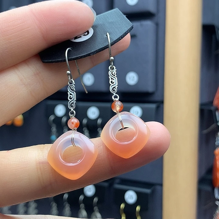 玛瑙/玉髓耳钉银S925镶嵌青****i