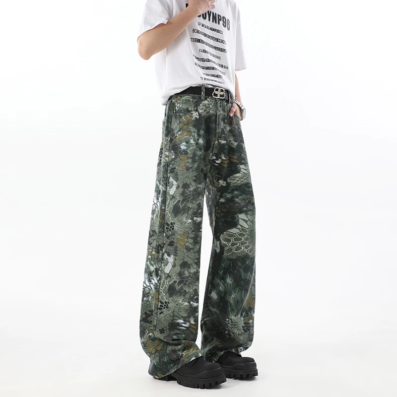 迈特优牛仔裤男款爆款2025新款迷彩高街潮流牛仔裤美式复古显瘦