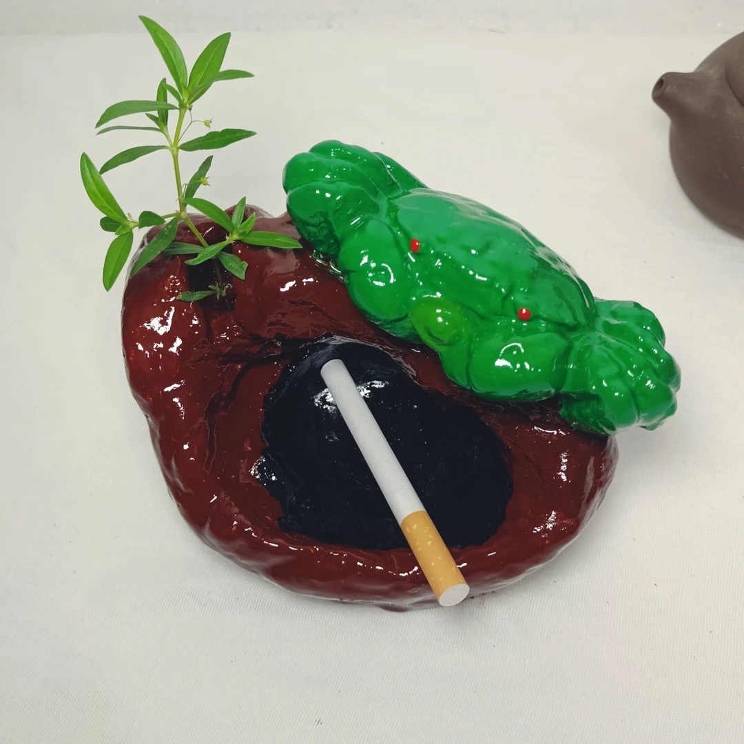 客厅螃蟹石头烟灰缸家用猎奇卡通个性礼品螃蟹笔简烟灰缸摆件可爱