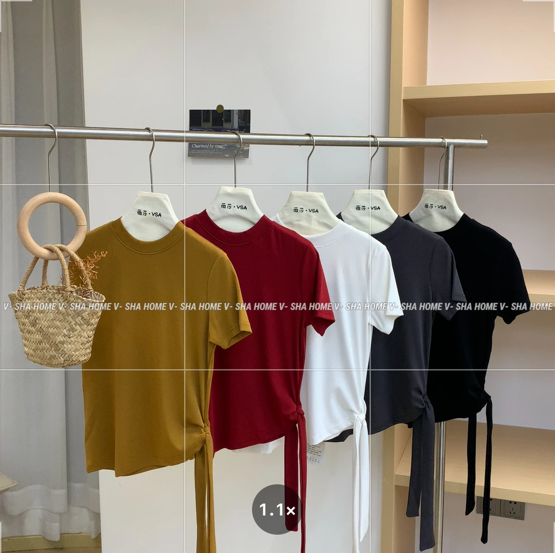 薇莎5210【现货】80-140斤不规则打结短袖T恤女