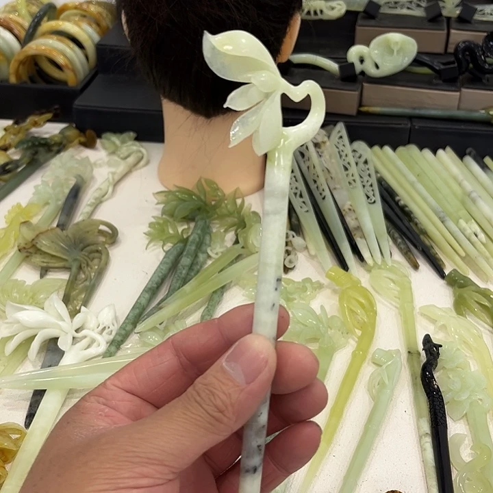 蛇纹石玉发饰合金糖****]