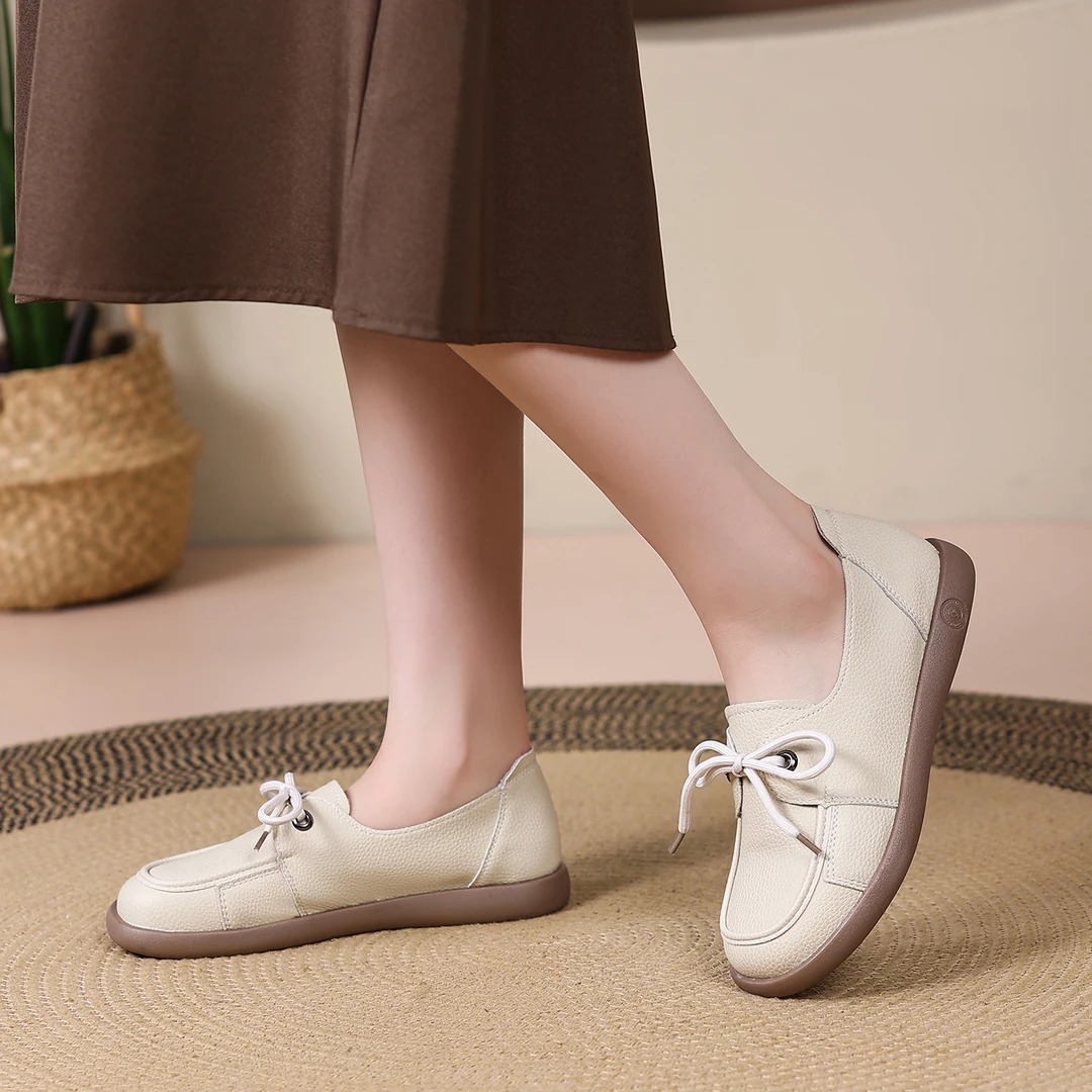 头层牛皮妈妈鞋软底软面圆头浅口单鞋休闲百搭中年女鞋舒适皮鞋女