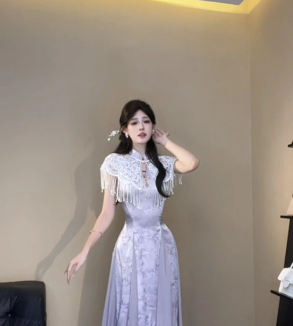 XQIN【云肩】中式度假风珍珠薄款披肩QXQHZ52215