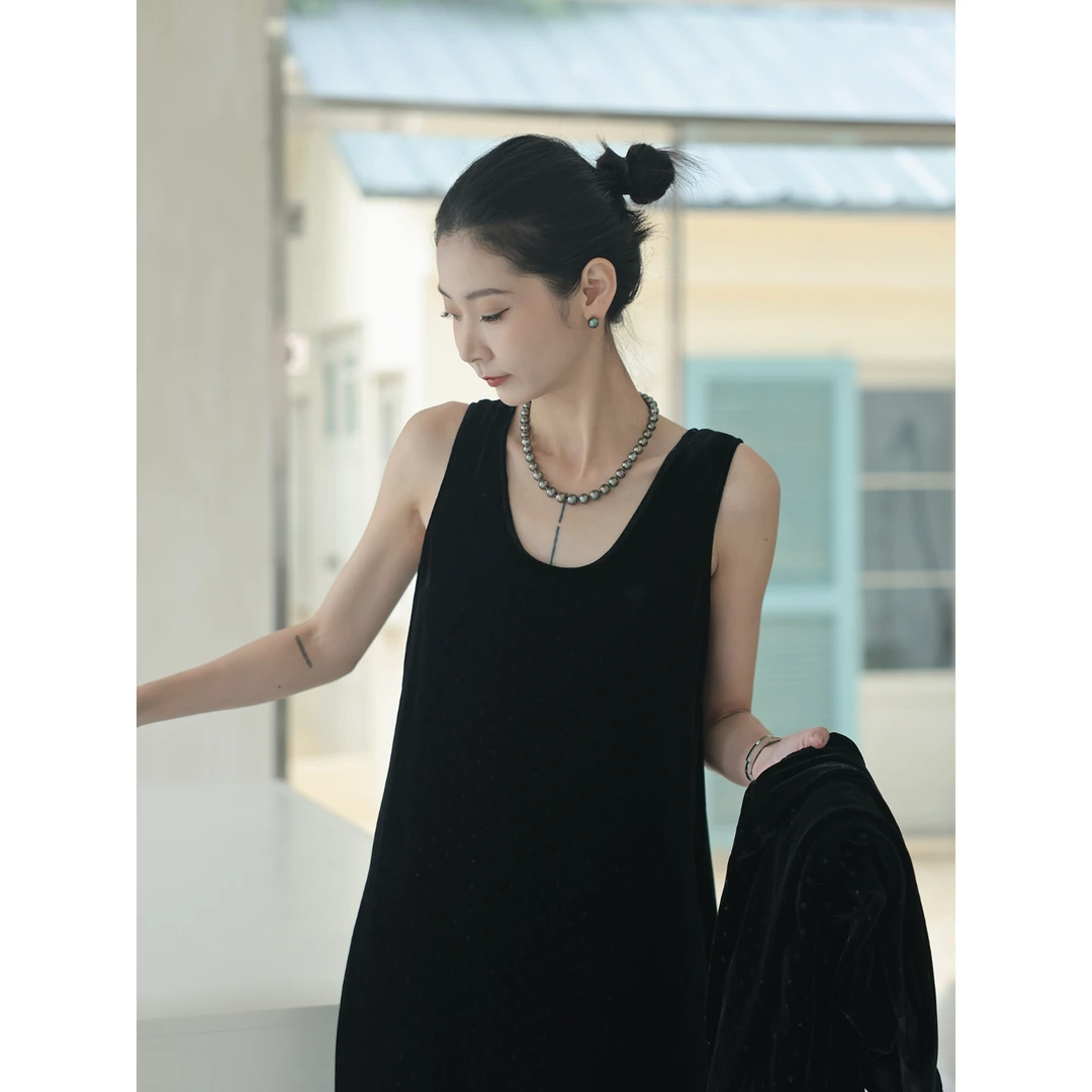 CHENSMCHEN 100桑蚕丝简约复古连衣裙女时尚百搭裙子CSEL7256WL