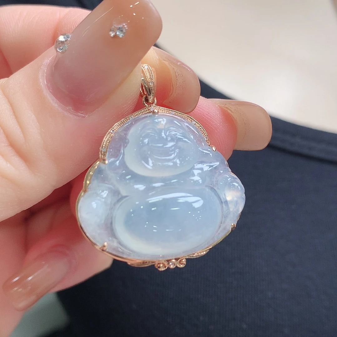 翡翠18K金镶嵌颈饰佛公