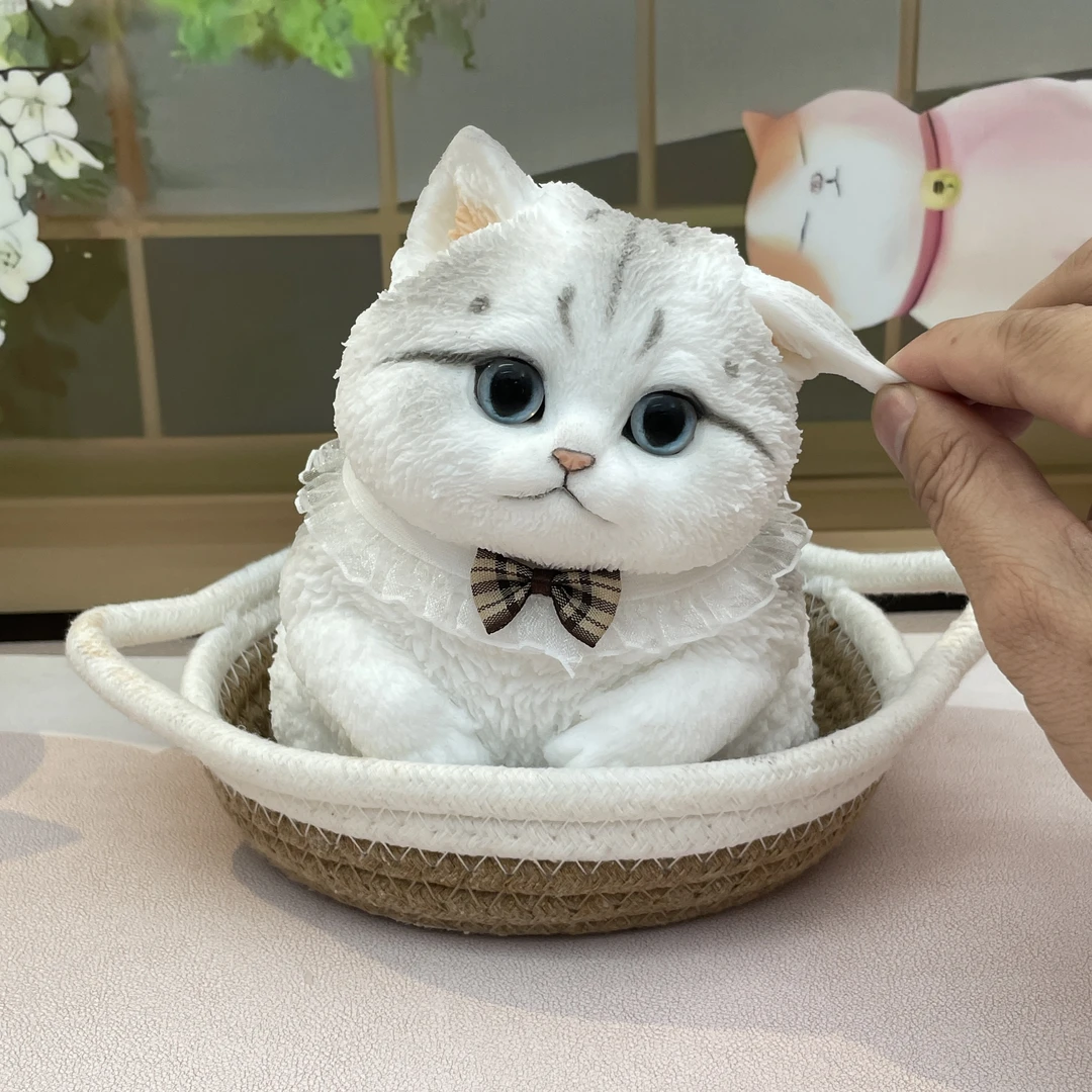 【新款银渐层】手工硅胶猫咪捏捏乐仿真可爱解压摆件生日礼物捏捏猫