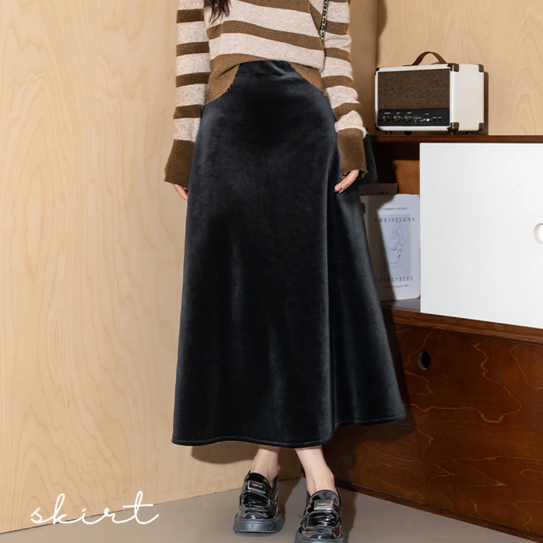 825 冬季加厚高腰金丝绒半身裙