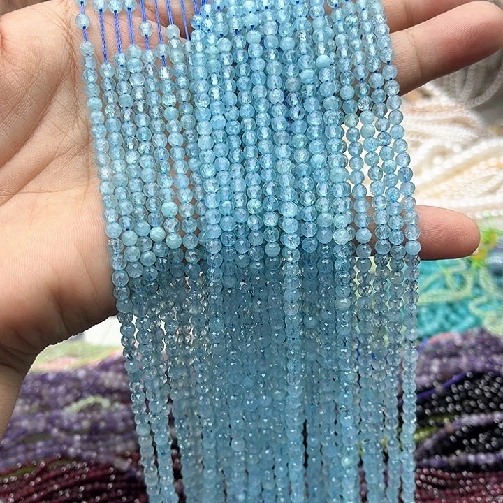 未镶嵌玛瑙/玉髓珠宝半成品一条3.5mm左右蓝托帕刻面