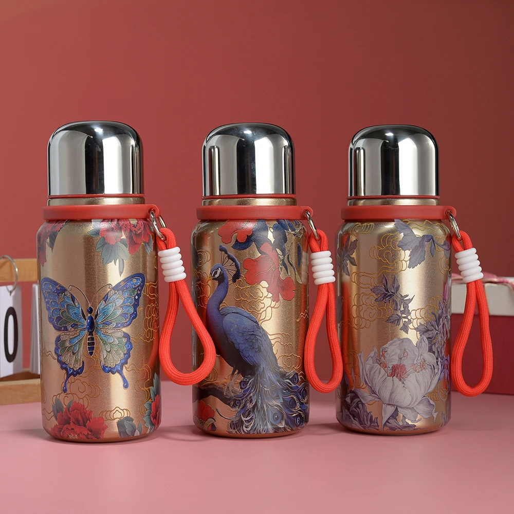 爆款复古国风高档金孔雀高颜值保温杯便携创意户外316不锈钢水杯