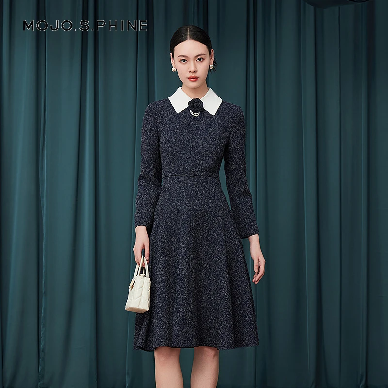 【李老板专属】翻领优雅长裙撞色气质千金连衣裙MOHA03WOP014A02