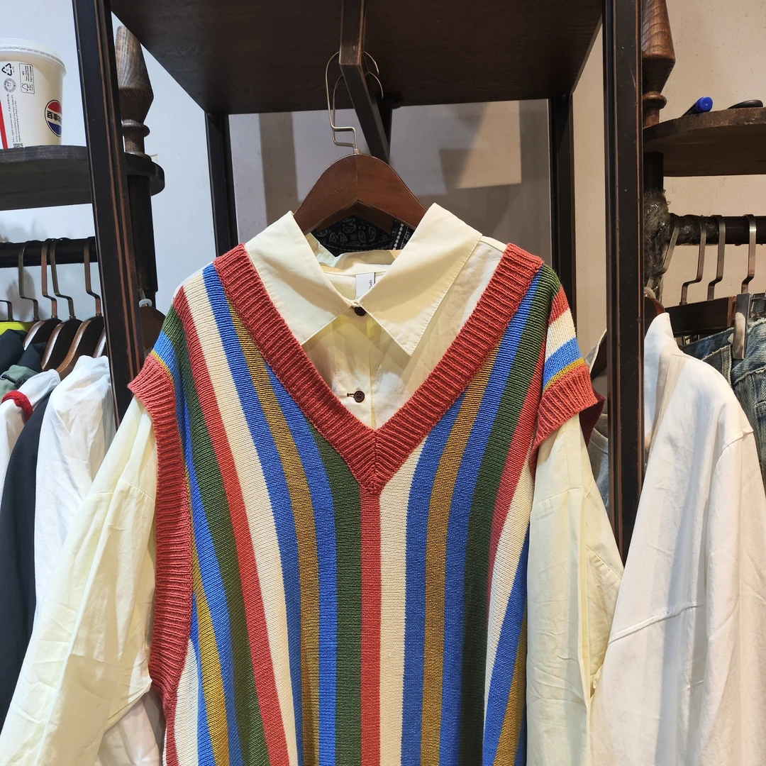 女中长款立领条纹宽松型秋季马夹拼接常规款免烫薄款