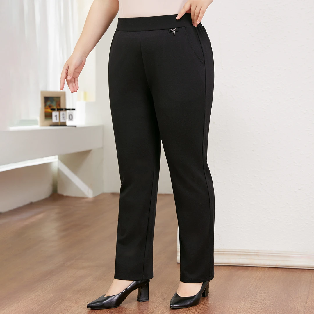 女士黑色显瘦休闲裤2025秋冬新款大码高腰弹力直筒裤胖mm垂感长裤