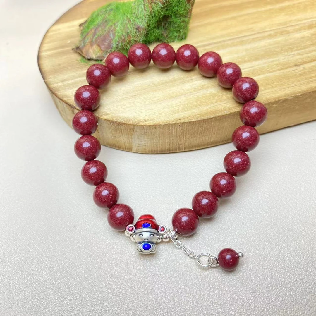 高含量朱砂紫金砂设计款财神手串正品保真朱砂手串银财神卡8m