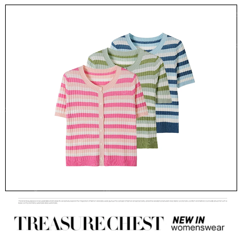 乔儿定制【遇见美好】桑蚕丝+莱赛尔天丝新款针织开衫女短袖百搭T恤