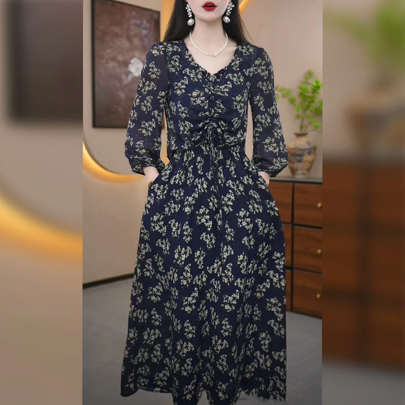 梦莎姿碎花套装裙女秋季2025新款减龄妈妈装爆款外搭连衣裙两件套