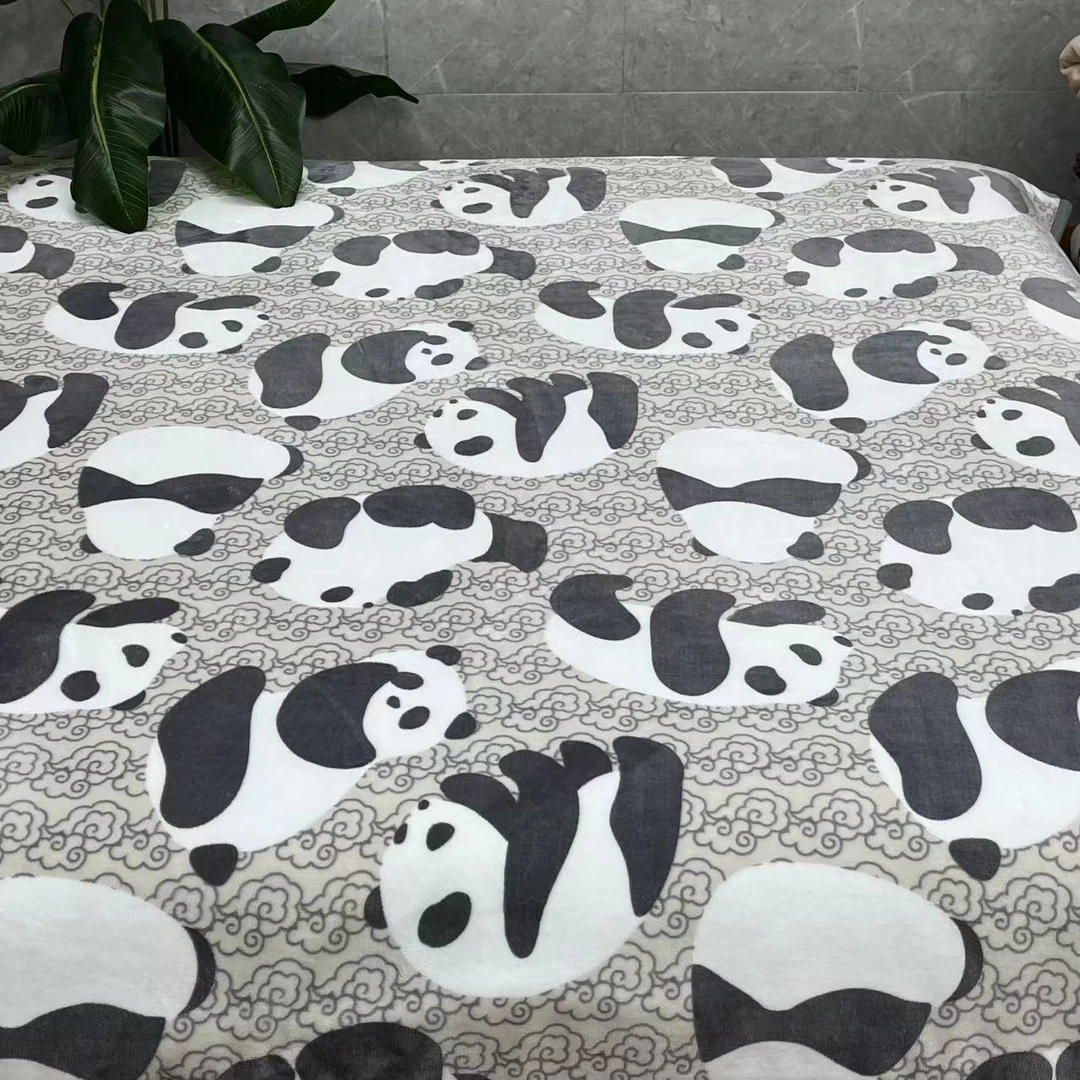 羽蓝家纺推荐【灰白熊猫被子】1.8*2.0奶绒印花加绒加厚可机洗被子