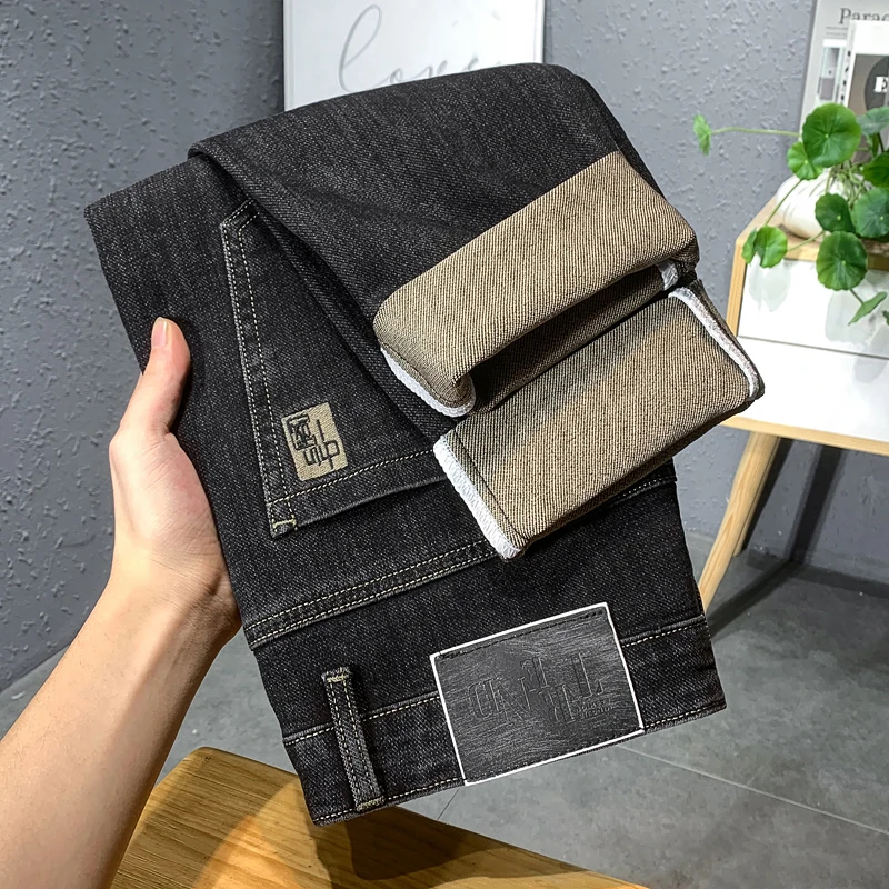 高端欧版春季新款牛仔裤男款宽松弹力小直筒修身潮牌百搭男长裤子