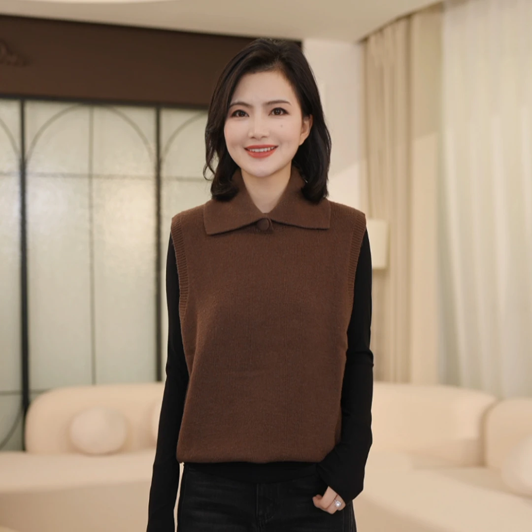 枫竺高端女装阿楠anan 时髦叠穿风 100绵羊毛无袖针织马甲女秋冬