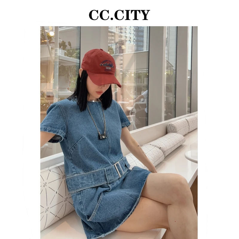 【蔡丽丽 & 添羽 】时尚洋气个性显瘦牛仔连衣裙6x807