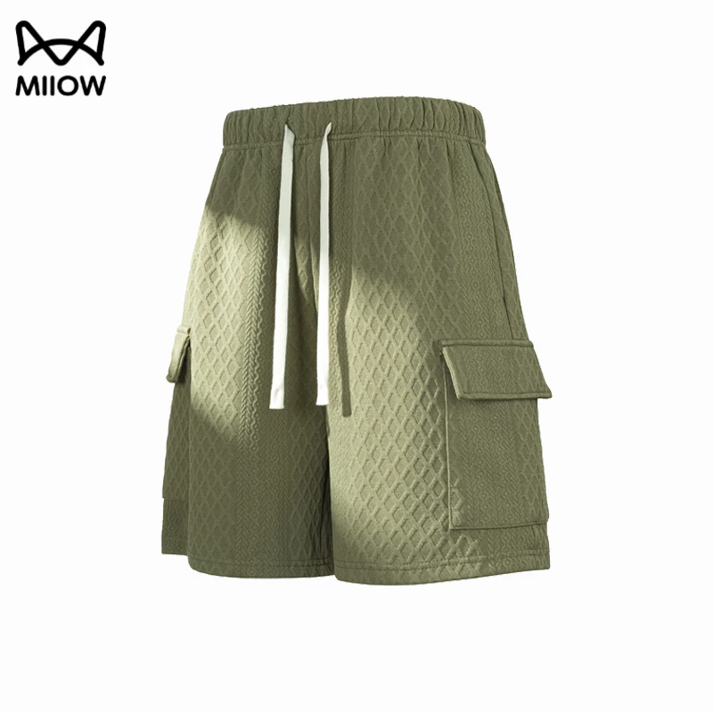 猫人肌理感提花短裤男夏季美式复古薄款宽松阔腿运动休闲五分裤子