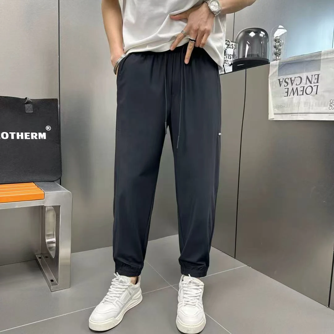 夏季薄款夏款男士休闲卫裤运动冰丝裤弹力男装裤子透气