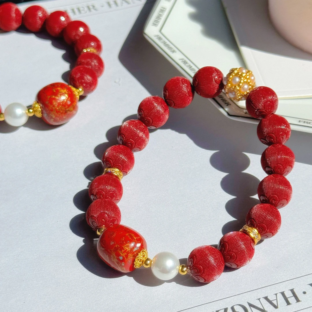 含辰砂工艺品【转运砂】天然丝绒朱砂+大漆珠手串 平安 多样性发一